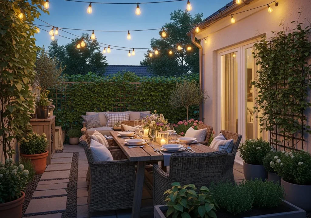 Stylish patio decor ideas with cozy seating, outdoor lighting, plants, and modern furniture for a beautiful upgraded outdoor space