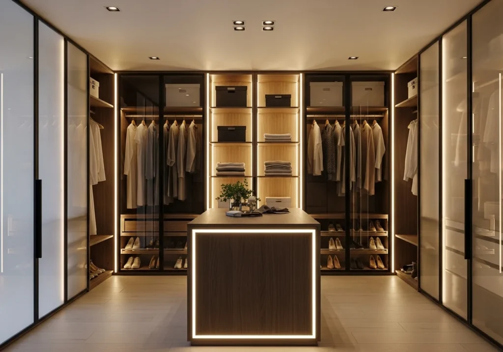Stylish bedroom closet ideas with smart storage solutions, modern shelves, sliding doors, and functional wardrobe design
