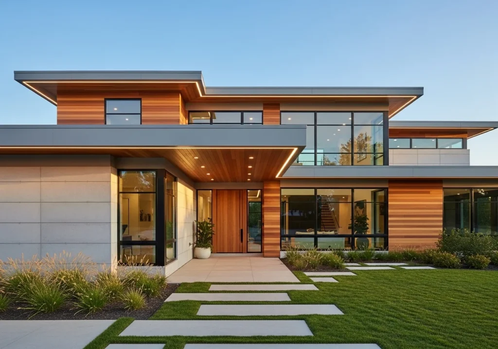 Modern Home Exteriors with sleek glass design and modern curb appeal