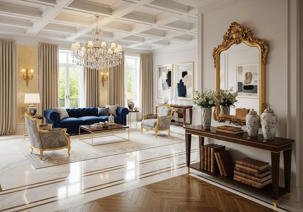 Luxury floor design ideas with marble tiles and modern home decor