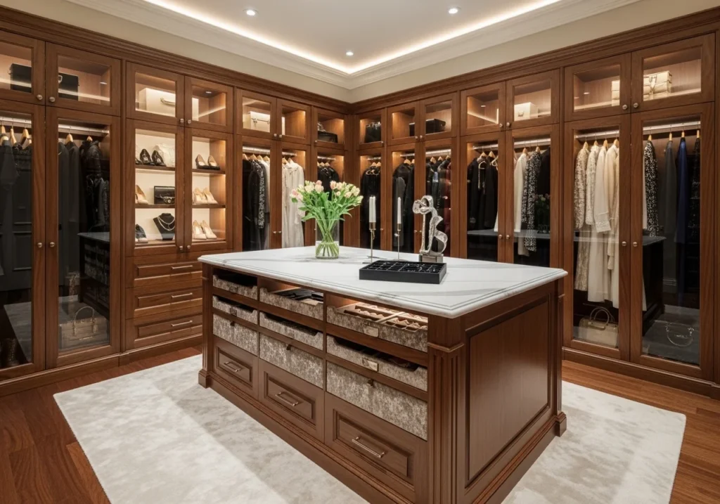 Stylish bedroom closet ideas with smart storage solutions, modern shelves, sliding doors, and functional wardrobe design
