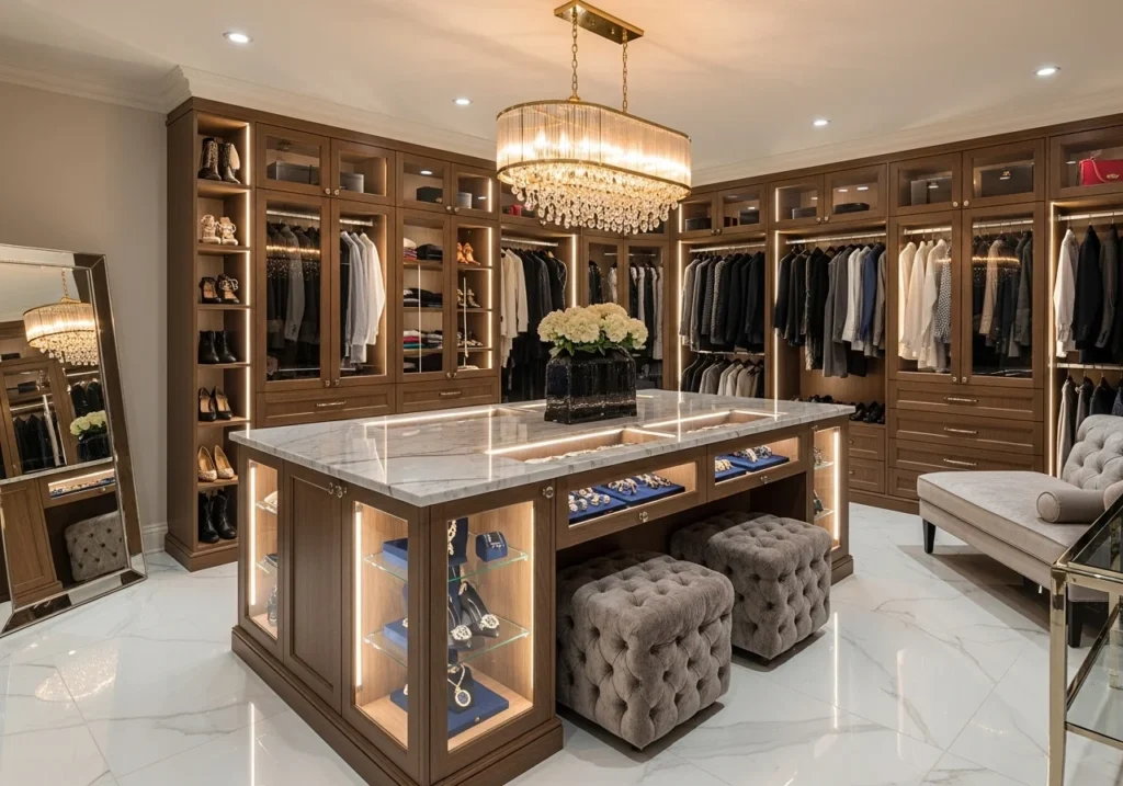 Stylish bedroom closet ideas with smart storage solutions, modern shelves, sliding doors, and functional wardrobe design
