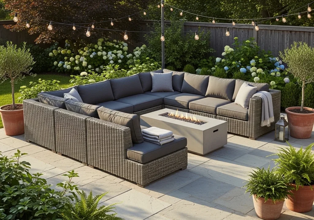 Stylish patio decor ideas with cozy seating, outdoor lighting, plants, and modern furniture for a beautiful upgraded outdoor space
