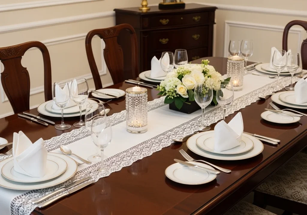 Modern Dining Room Decor Ideas featuring elegant table setup, stylish lighting, wooden dining furniture, and cozy contemporary interior design