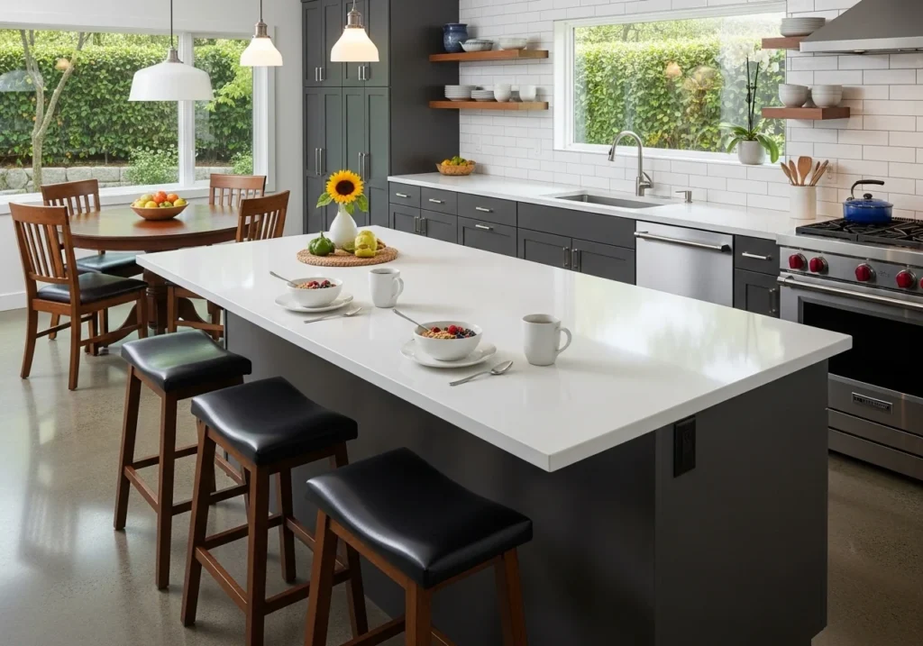 Modern kitchen dining table ideas with stylish space-saving design for small and large homes featuring elegant chairs and cozy decor.