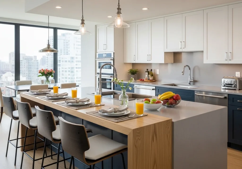 Modern kitchen dining table ideas with stylish space-saving design for small and large homes featuring elegant chairs and cozy decor.