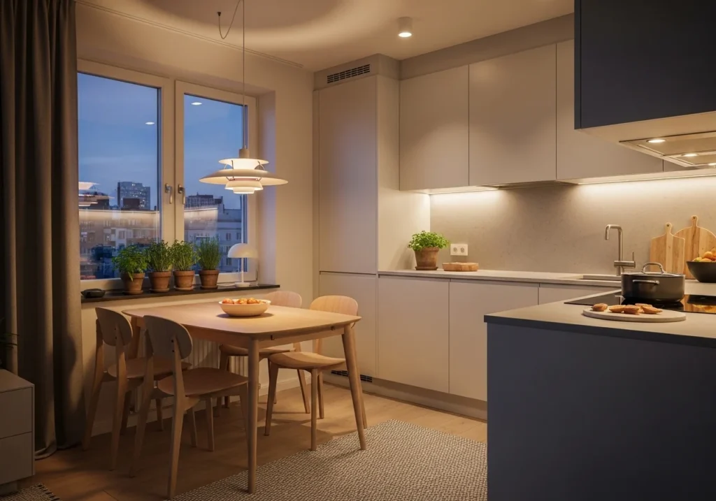 Modern kitchen dining table ideas with stylish space-saving design for small and large homes featuring elegant chairs and cozy decor.
