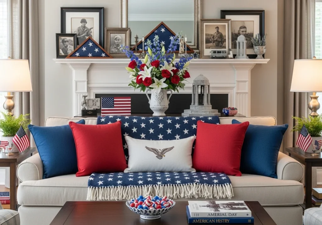 Memorial Day Weekend celebration with American flags, outdoor BBQ, travel vibes, and family enjoying summer holiday activities