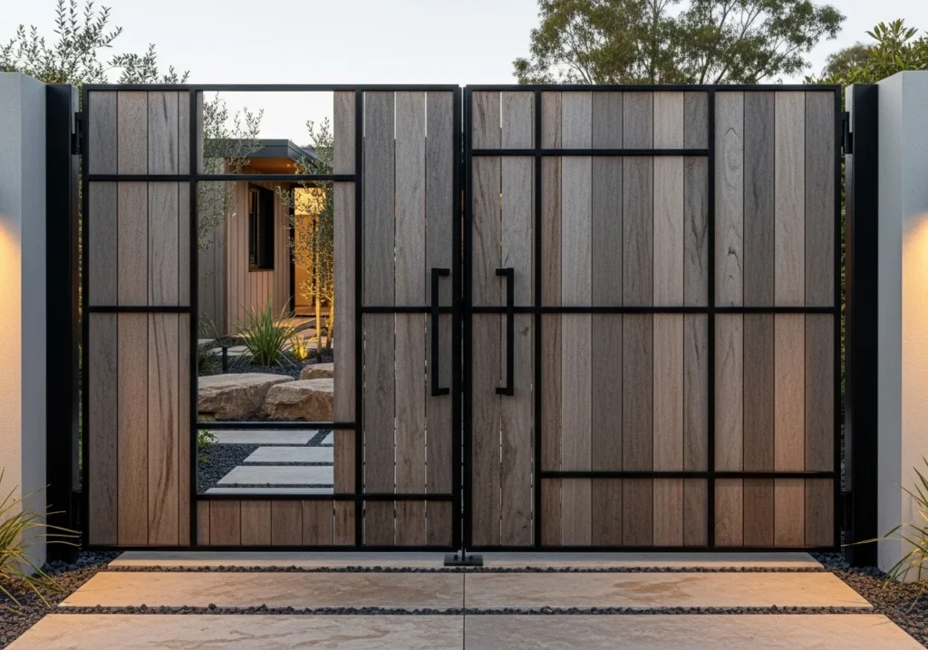 Glass and metal modern gate design for contemporary home