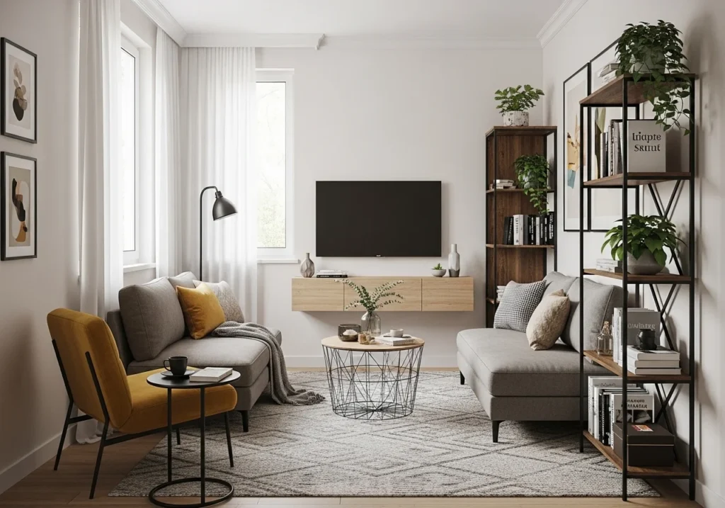 Studio Apartment Decor Ideas with modern small space styling, smart storage solutions, minimalist furniture, and cozy apartment layout design