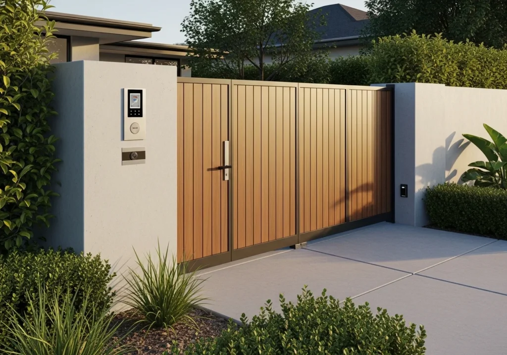 Glass and metal modern gate design for contemporary home