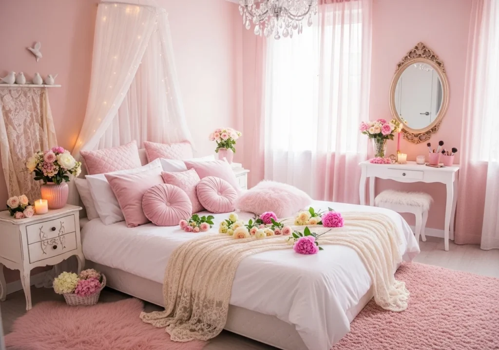 Elegant vanity setup inspired by Beauty and the Beast theme