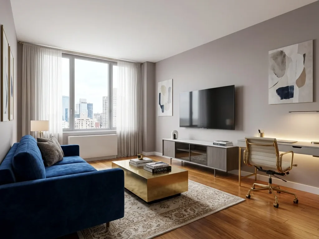 Cozy college apartment decor ideas with stylish furniture, warm lighting, aesthetic wall decor, and smart storage for student living spaces