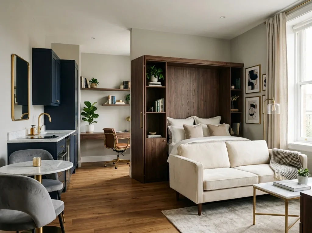 Cozy college apartment decor ideas with stylish furniture, warm lighting, aesthetic wall decor, and smart storage for student living spaces