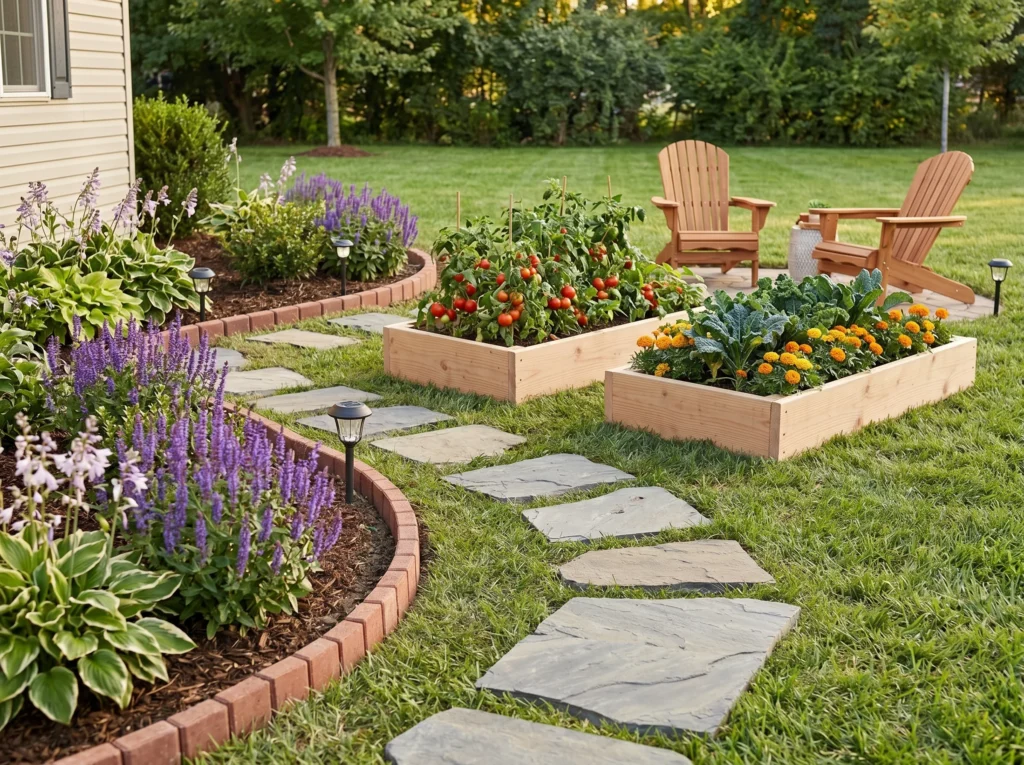 front yard landscaping ideas with modern plants, pathway lighting, and stylish curb appeal design