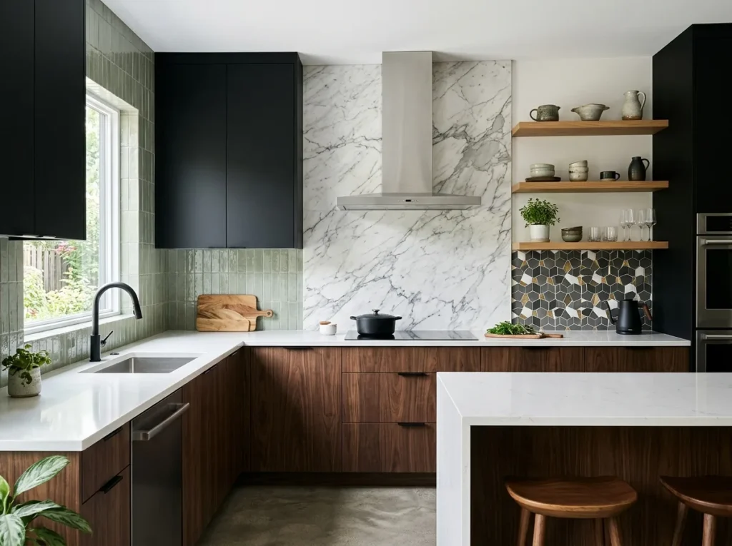 Stylish modern kitchen backsplash ideas with luxury tiles, sleek patterns, and elegant contemporary kitchen wall designs for 2026 inspiration.