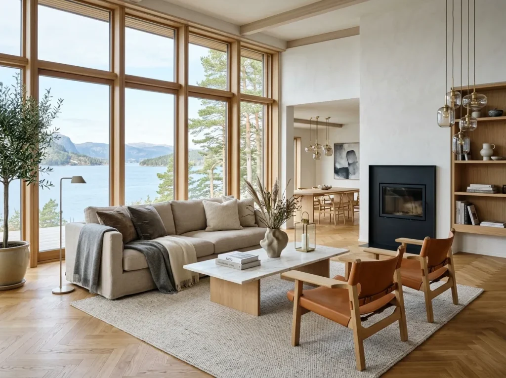 Beautiful Scandinavian interior design ideas featuring cozy modern home decor with neutral tones, minimalist furniture, natural wood accents, and bright spaces.