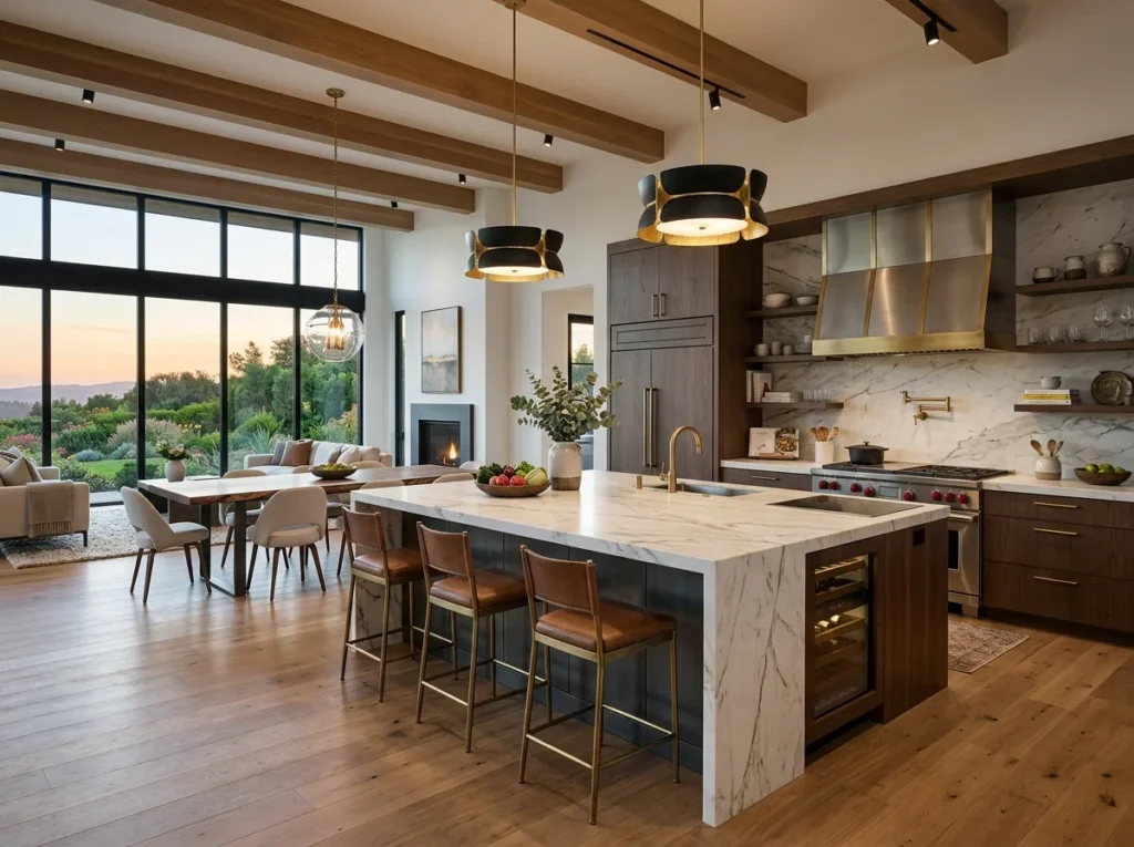 Modern open kitchen design ideas with stylish layout, bright lighting, sleek cabinets, and functional contemporary home decor.