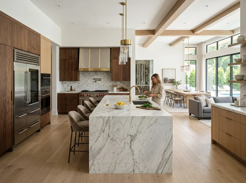 Stylish contemporary cooking space with open layout and minimalist decor accents