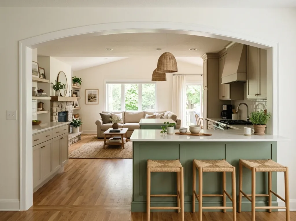 Bright modern kitchen with sleek cabinets, natural light, and spacious island layout