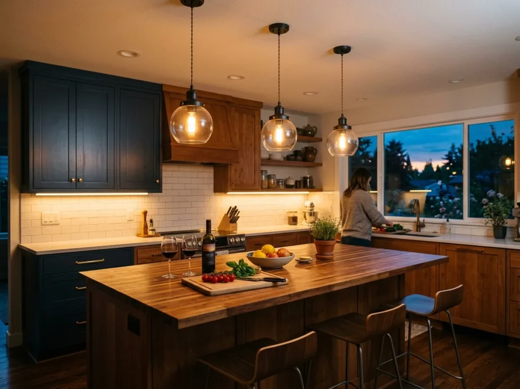 kitchen runner separating zones in an open floor plan