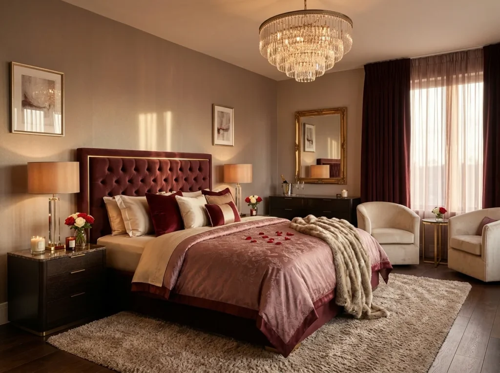 cozy romantic couple bedroom with warm lighting soft bedding and modern decor inspiration