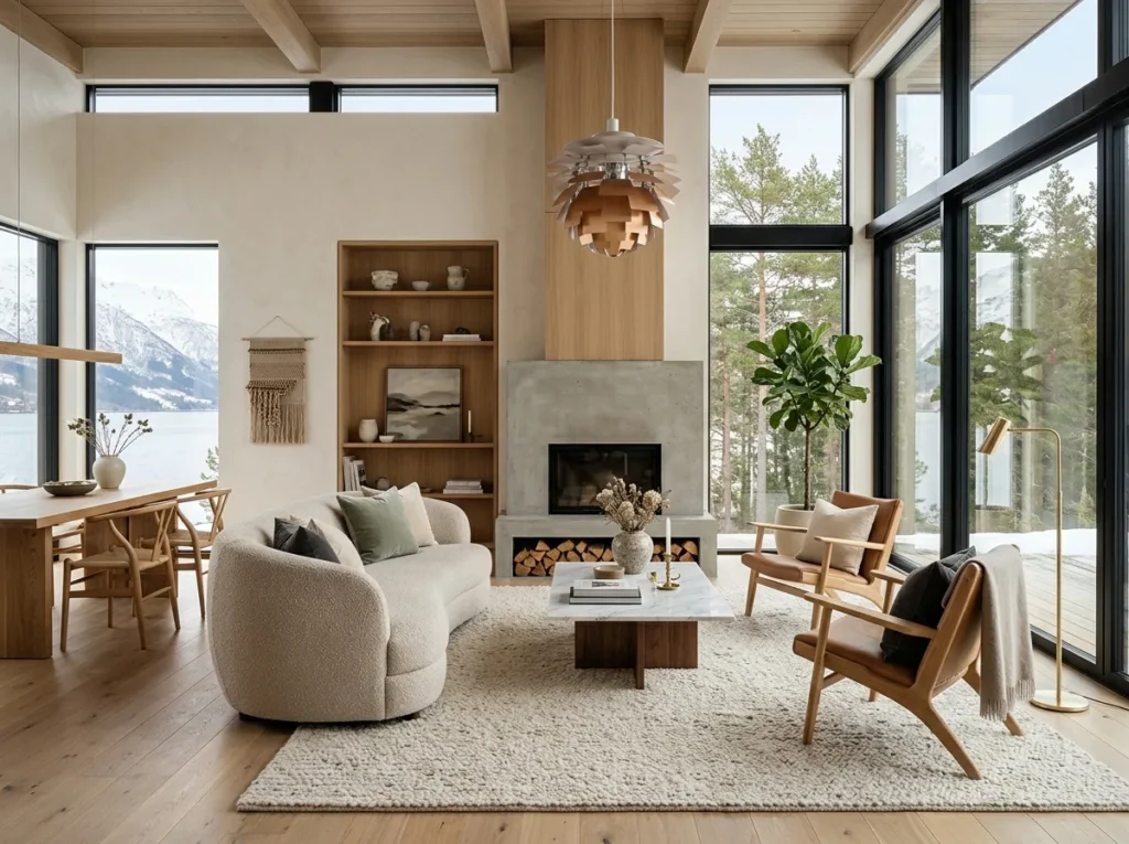 Beautiful Scandinavian interior design ideas featuring cozy modern home decor with neutral tones, minimalist furniture, natural wood accents, and bright spaces.