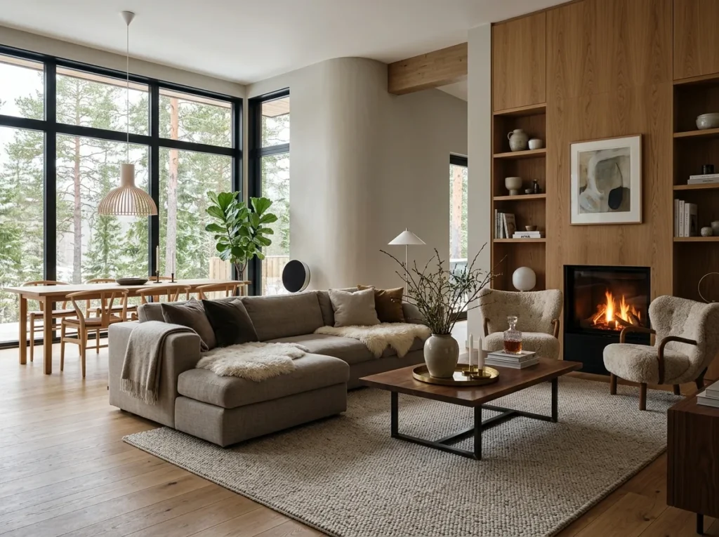 Beautiful Scandinavian interior design ideas featuring cozy modern home decor with neutral tones, minimalist furniture, natural wood accents, and bright spaces.