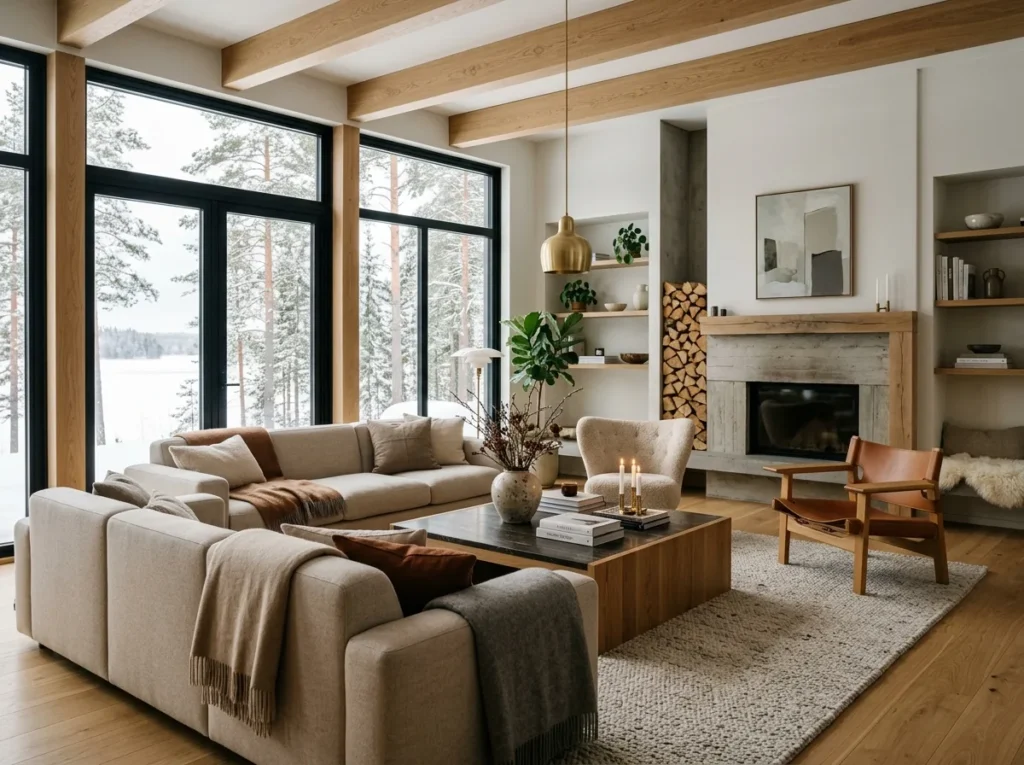 Beautiful Scandinavian interior design ideas featuring cozy modern home decor with neutral tones, minimalist furniture, natural wood accents, and bright spaces.