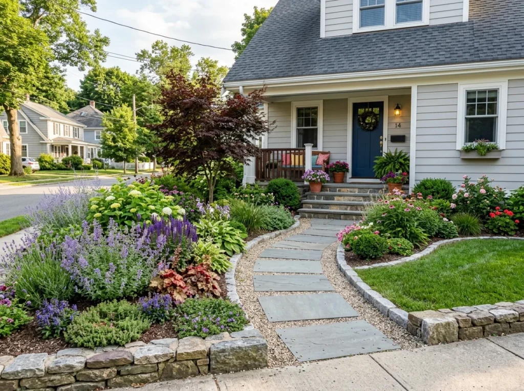 front yard landscaping ideas with modern plants, pathway lighting, and stylish curb appeal design