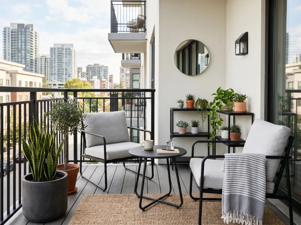 apartment balcony decor ideas for small outdoor spaces with cozy seating and stylish design