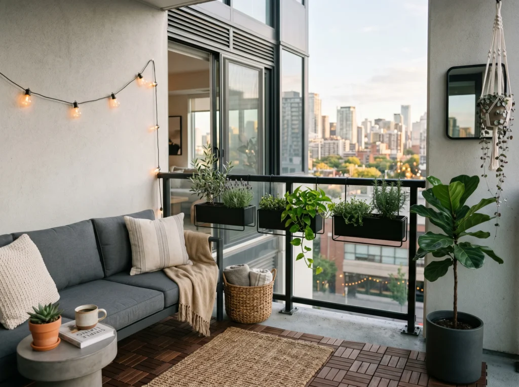 apartment balcony decor ideas for small outdoor spaces with cozy seating and stylish design