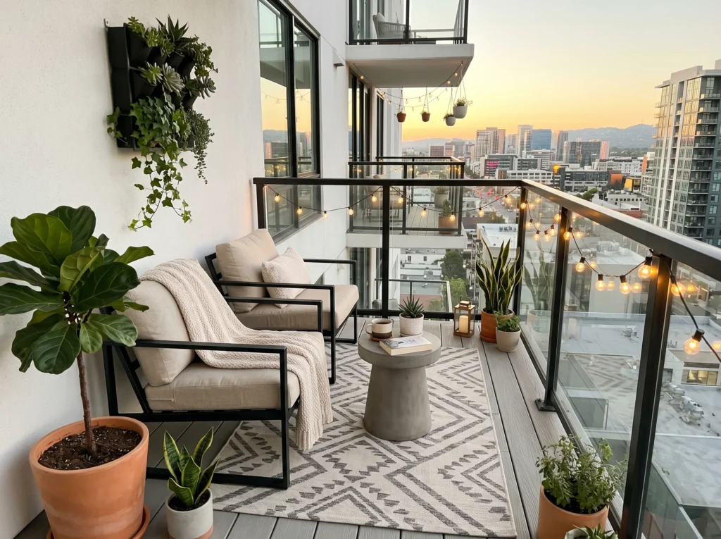 apartment balcony decor ideas for small outdoor spaces with cozy seating and stylish design