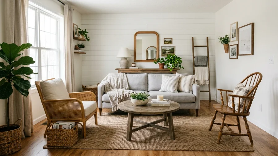 Small living room with floating furniture arrangement