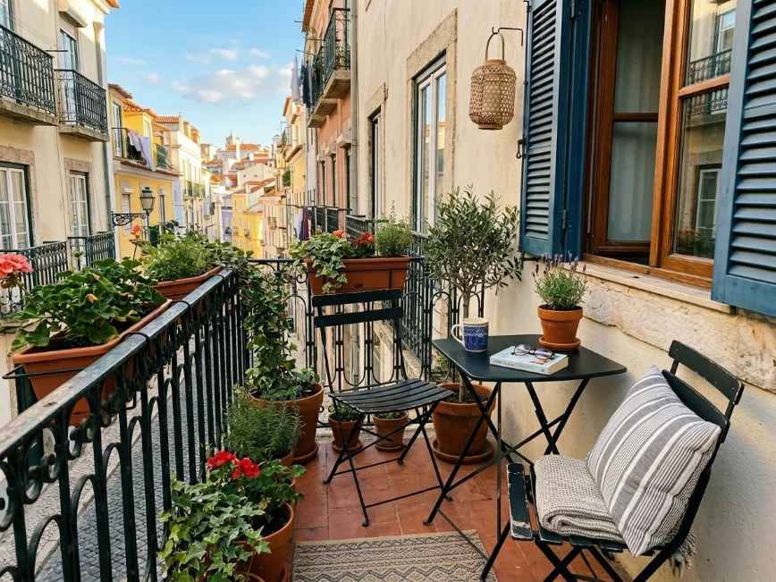 Bistro chair setup for a narrow apartment balcony