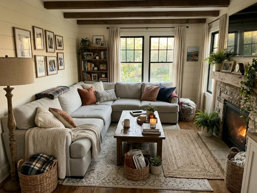 Cramped small living room with oversized furniture and limited walking space