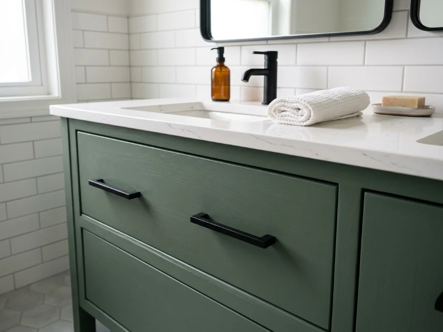updated bathroom vanity hardware on budget