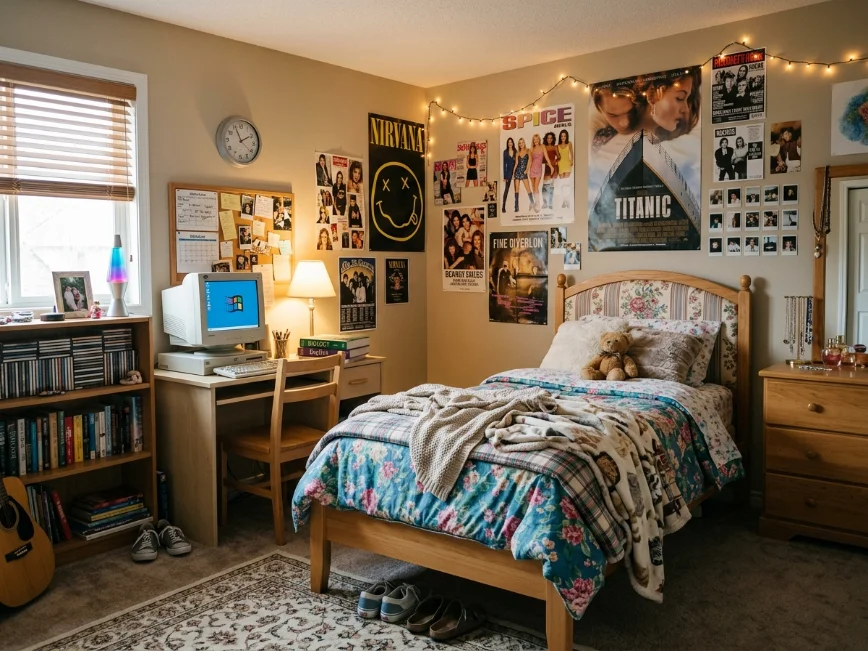 Stylish teen girl bedroom makeover with practical furniture, soft colors, and personal decor in a suburban home.