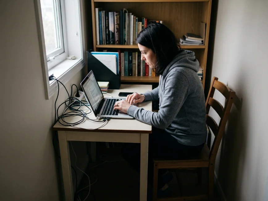 Small home office setup designed for comfortable remote work.