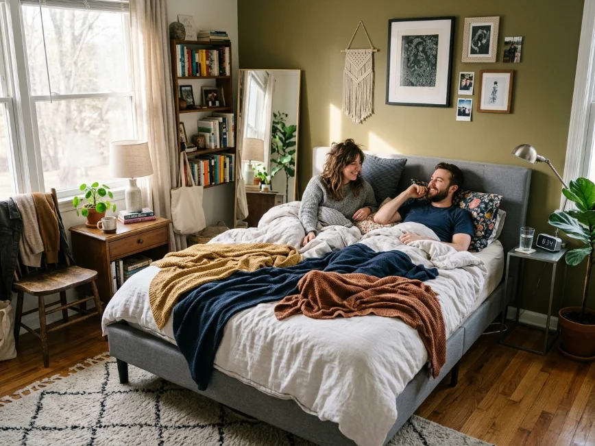 Shared couple bedroom designed for comfort and everyday living.