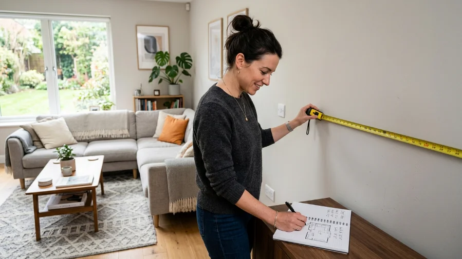 Measuring a small living room before arranging furniture