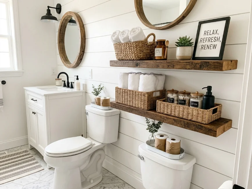 floating shelf storage ideas for small bathroom