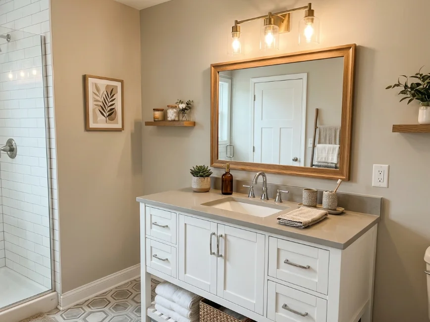 framed mirror update for bathroom makeover