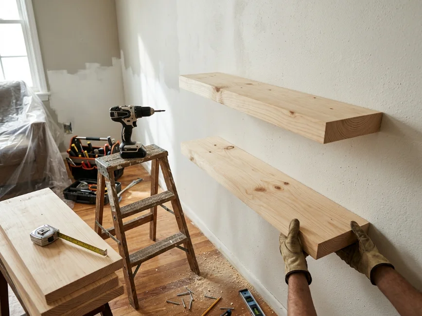 DIY floating shelf project on a budget