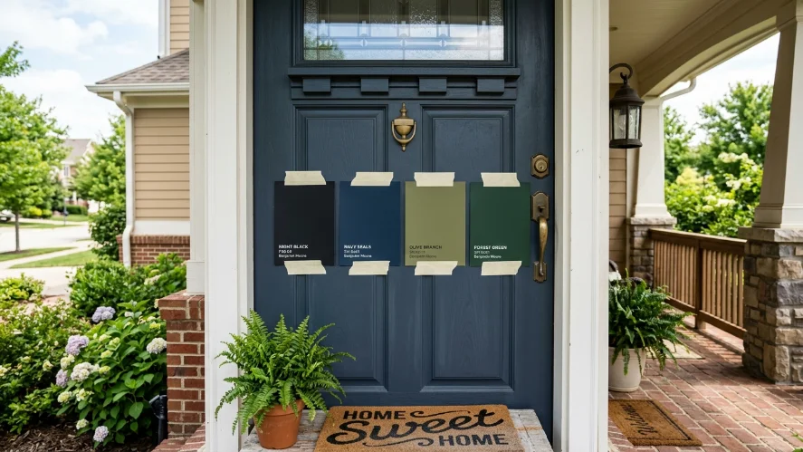Front door paint color swatches tested for exterior home design ideas