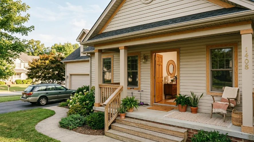 Late-90s suburban home with subtle boho-inspired decor accents.