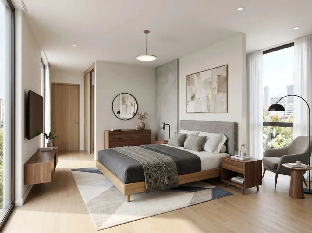 apartment bedroom ideas for small space with stylish cozy decor and modern layout