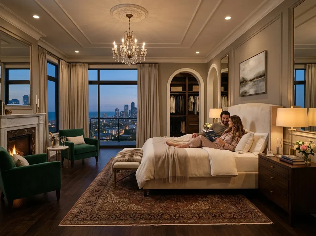 cozy romantic couple bedroom with warm lighting soft bedding and modern decor inspiration