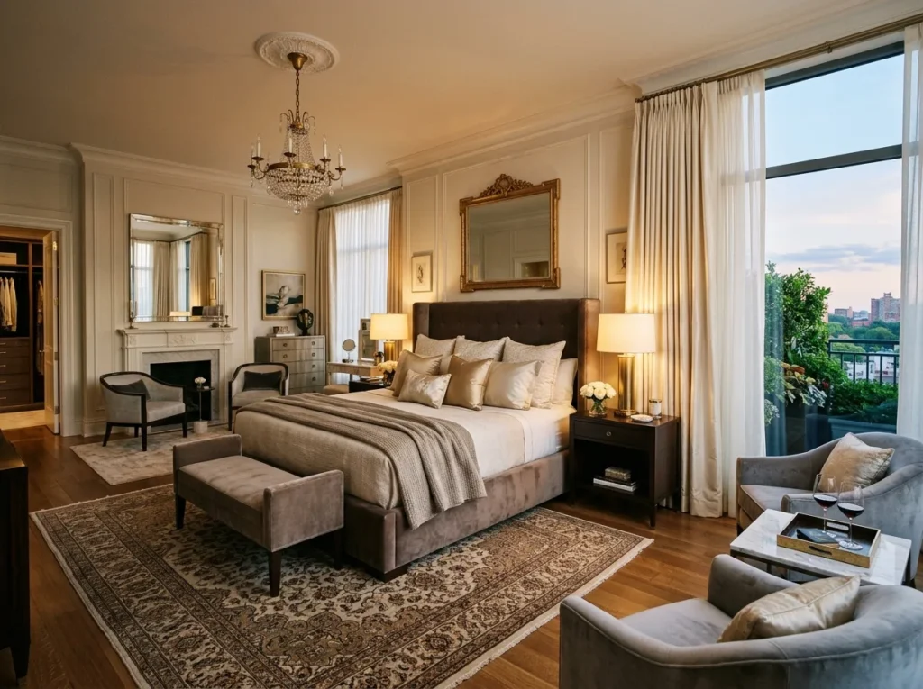 cozy romantic couple bedroom with warm lighting soft bedding and modern decor inspiration