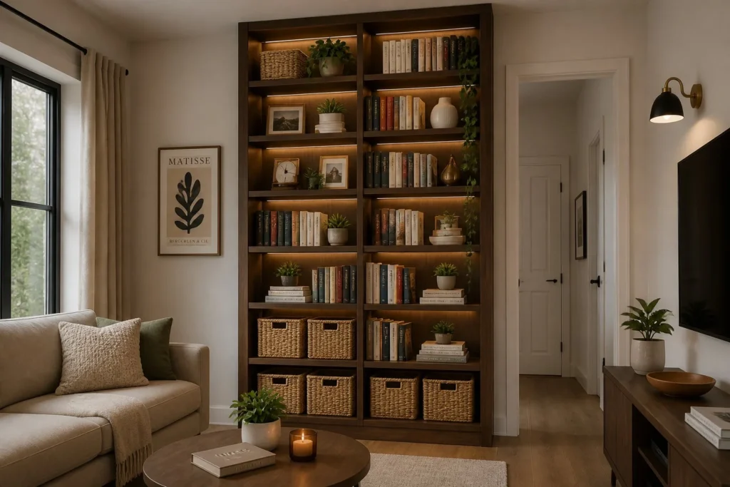 Vertical storage solutions for a small living room